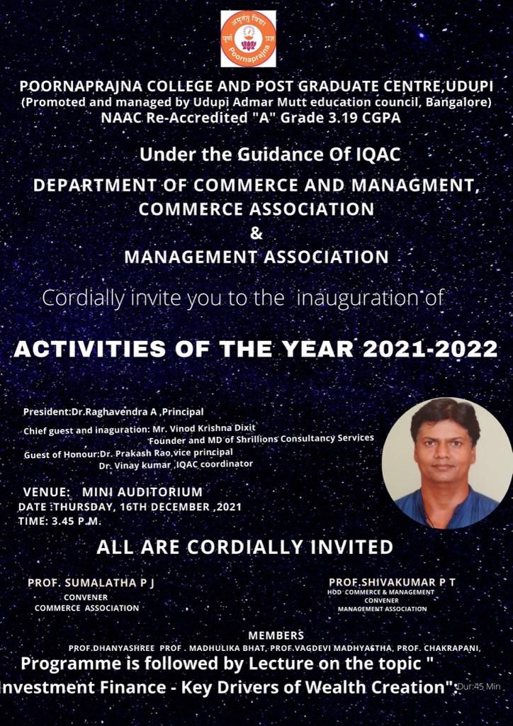 Inauguration of commerce and Management Association 2021- 2022