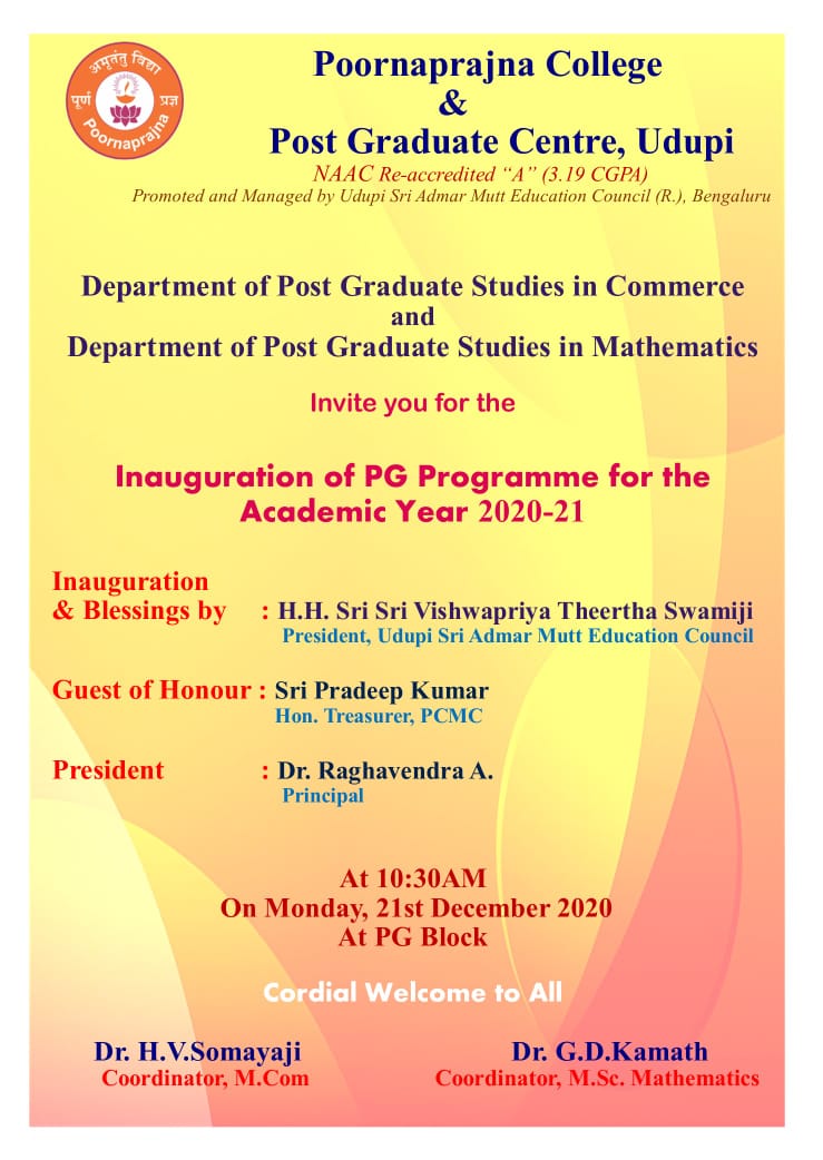 Inauguration of PG Programme for the Academic Year 2020-21